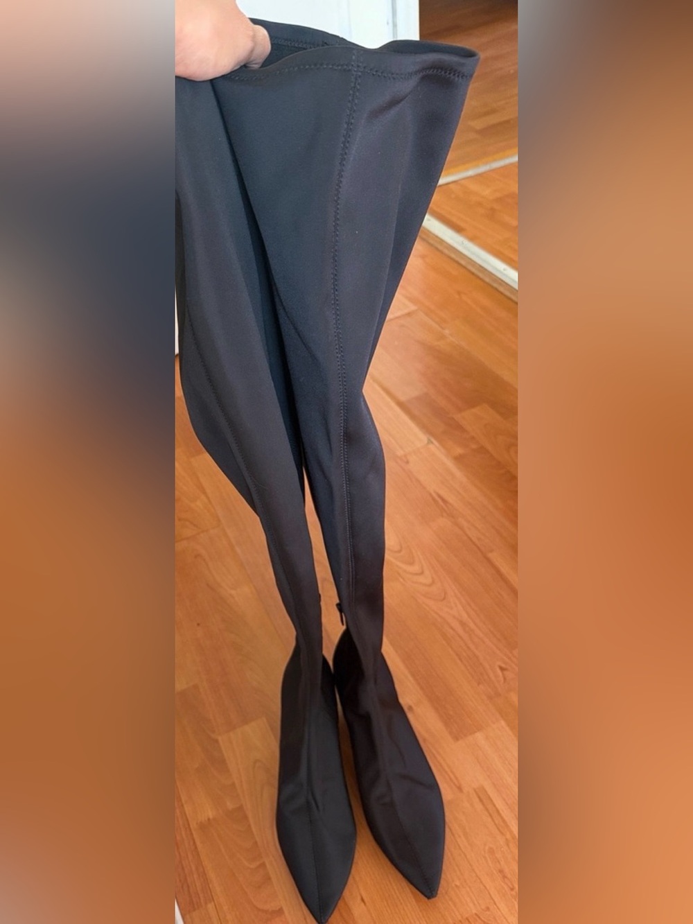 Ash pointy toe black goth knee-high neoprene Black Stretch Boots size 10